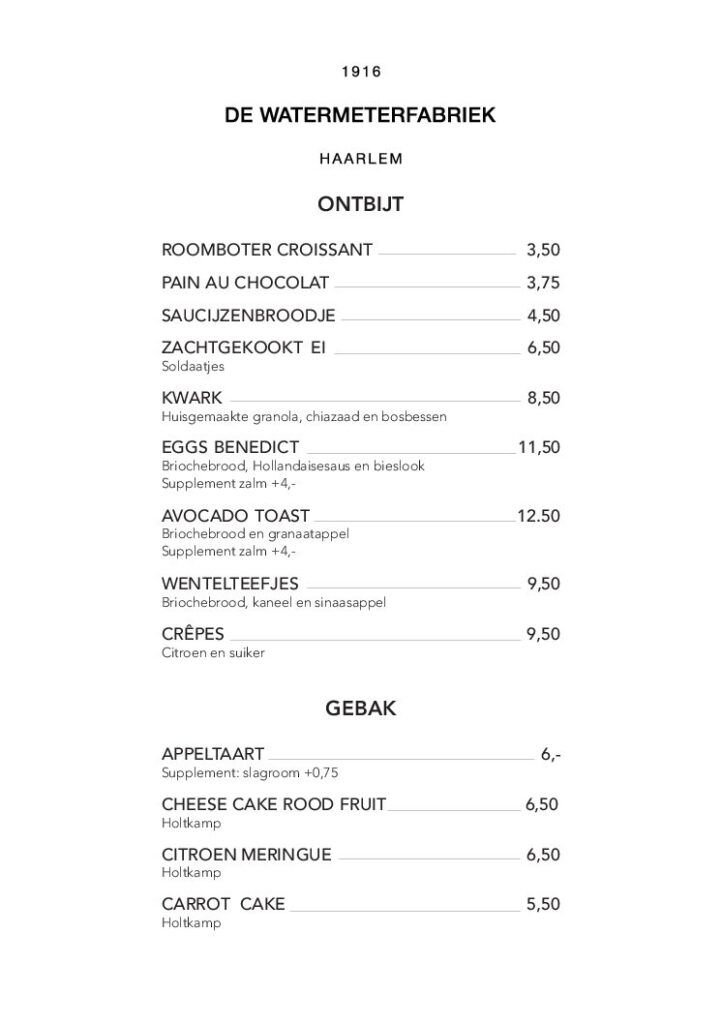 Ontbijt kaart