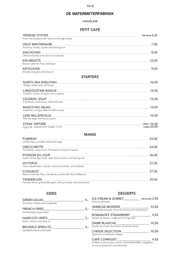 DINERKAART ENGELS